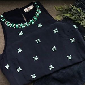 Vineyard Vines Navy Beaded Silk Top